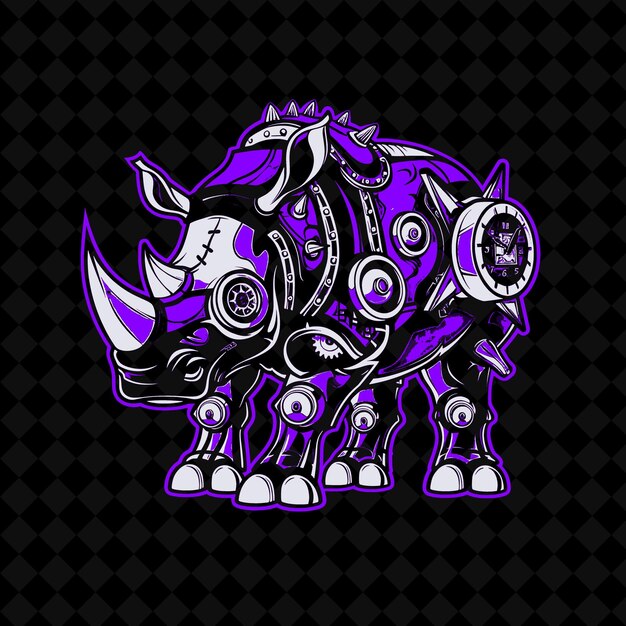 PSD png brave charging rhino with riveted armor and clockwork horn d animal mascot outline collections