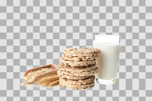 png bread with a glass of milk isolated on white background