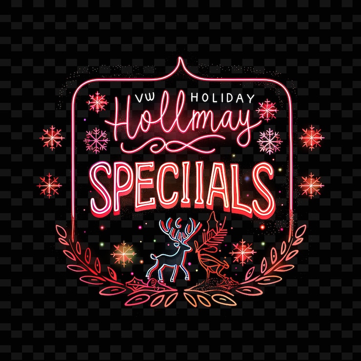 PSD png brilliant neon rose holiday specials text with a cozy winter unique decoration idea