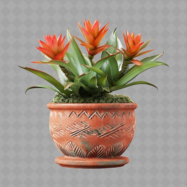 Png Bromeliad W Terra Cotta Pot Na Kamiennej Podstawie Z Kolorowym Zielonym Drzewem Wewnętrznym Na Czystym Tle