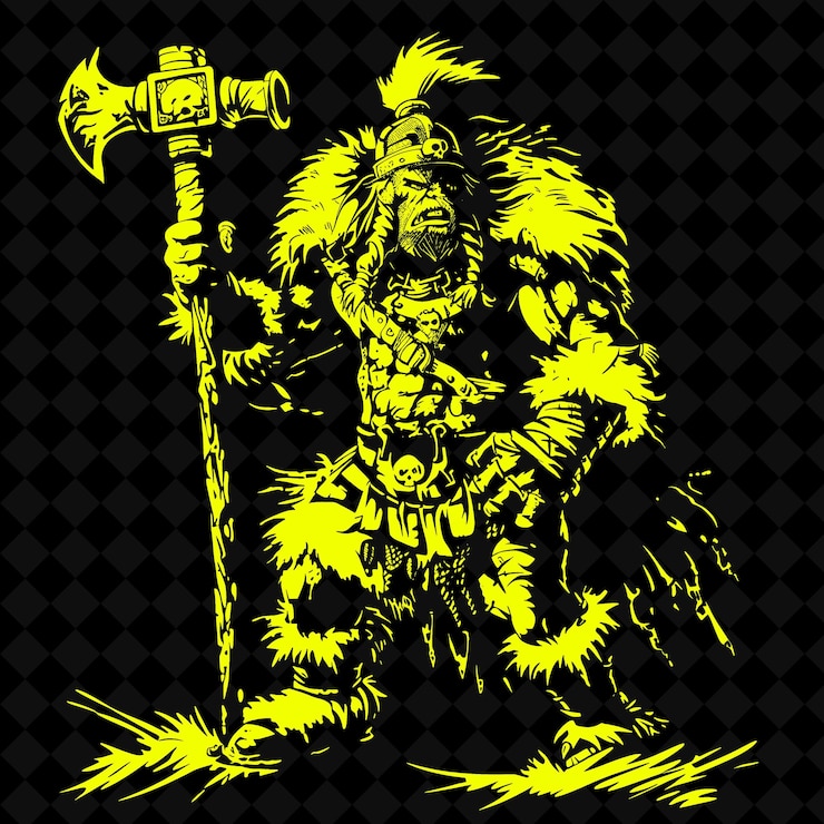 PSD png bulgar warrior with a mace a fierce expression in a battle p medieval warrior character shape