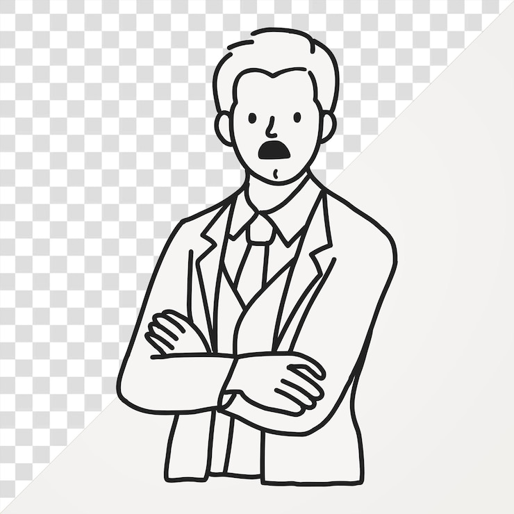 PSD png businessman doodle illustration transparent background