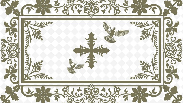 PSD png byzantine mosaic frame art with cross and dove decorations b illustration frame art decorative