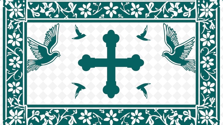 PSD png byzantine mosaic frame art with cross and dove decorations b illustration frame art decorative