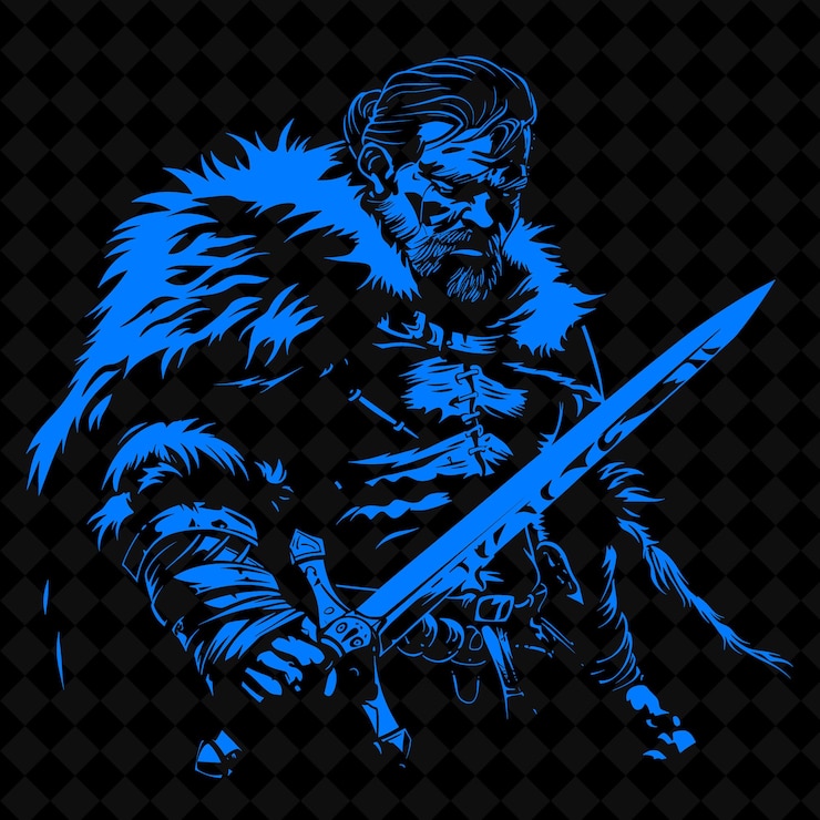 PSD png caledonian warrior with a sword a stern expression in a batt medieval warrior character shape