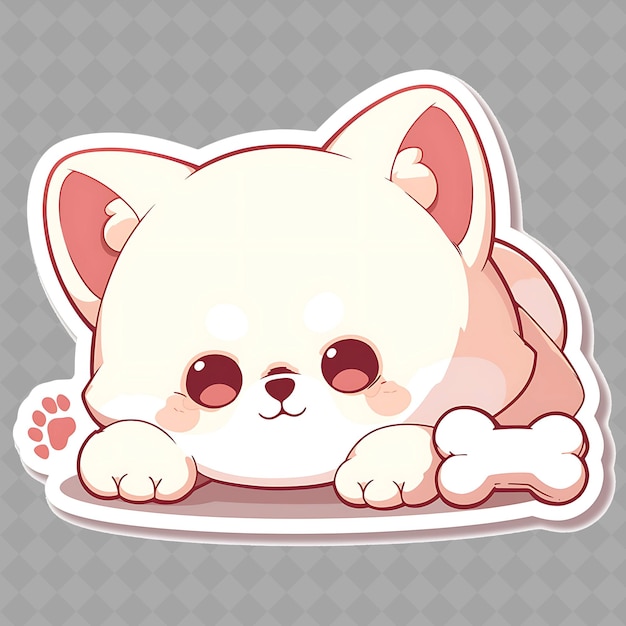 PSD png calm and kawaii anime dog girl with a bone with a laying pos creative chibi sticker collection