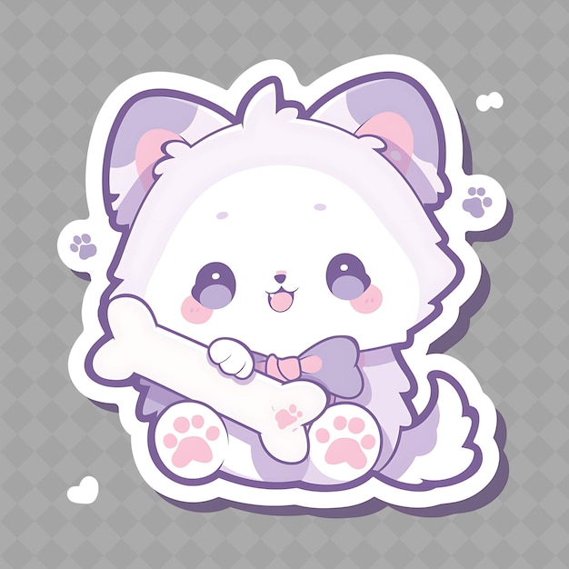 Png calm and kawaii anime dog girl with a bone with a laying pos creative chibi sticker collection