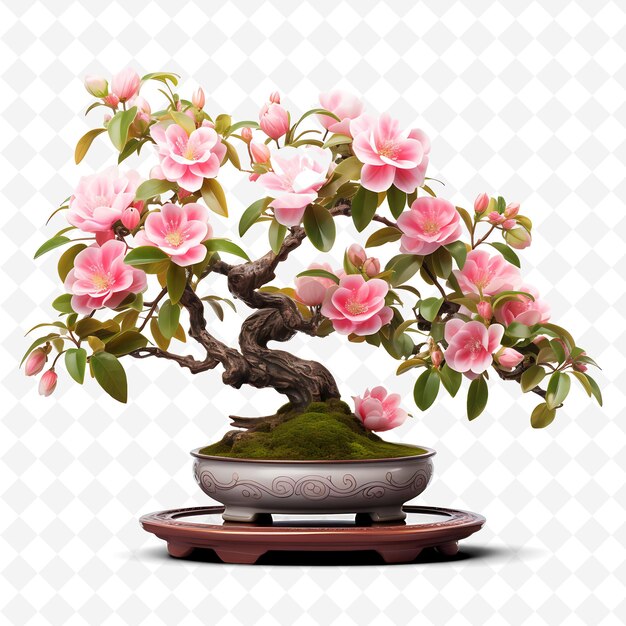 PSD png camellia bonsai tree porcellana pot foglie luccicanti elegante con transparente diversi alberi decorazione