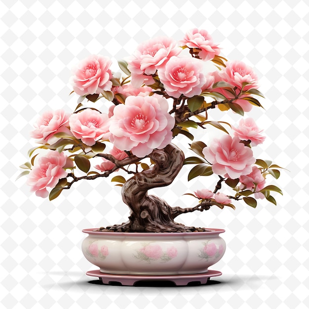 PSD png camellia bonsai tree porcellana pot foglie luccicanti elegante con transparente diversi alberi decorazione