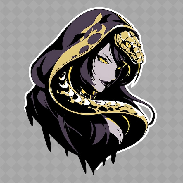 PSD png captivating and alluring anime snake girl with snake eyes an creative chibi sticker collection