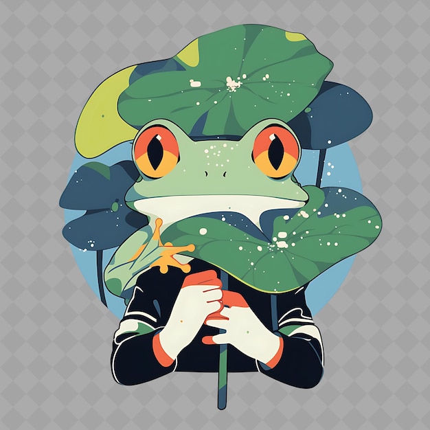 PSD png affascinante e kawaii anime frog boy con gli occhi di rana e hol creative chibi sticker collection