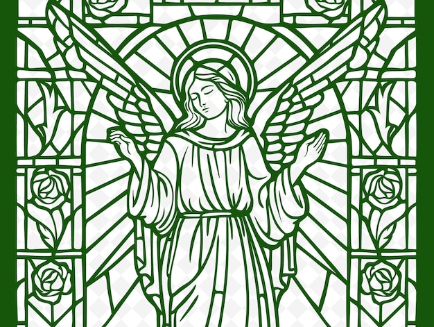 PSD png cattedrale finestra frame art con angelo e rosa finestra decora illustrazione frame art decorativo