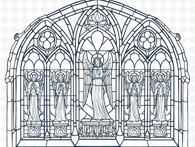 Png cathedral window frame art with angel and rose window decora illustration frame art decorative