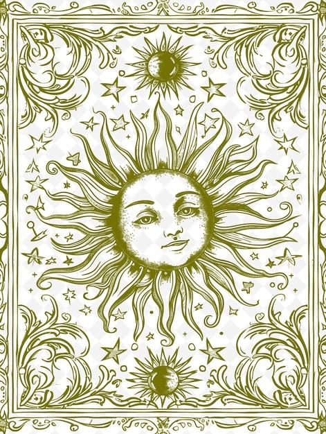 PSD png celestial frame art z dekoracjami słońca i konstelacji b illustration frame art decorative