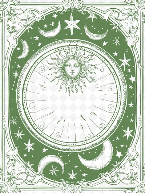 PSD png celestial frame art z dekoracjami słońca i konstelacji b illustration frame art decorative