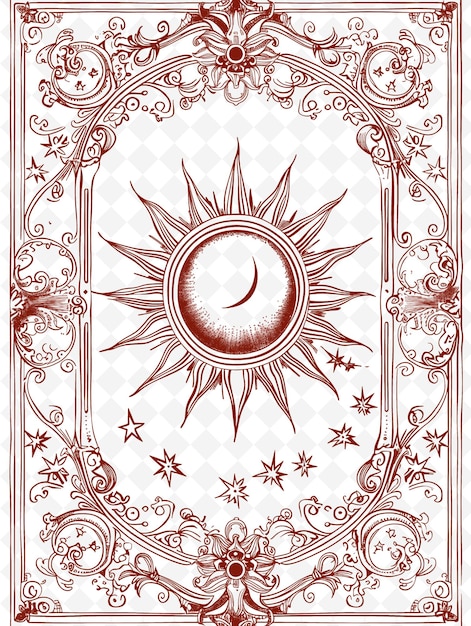 PSD png celestial frame art z dekoracjami słońca i konstelacji b illustration frame art decorative