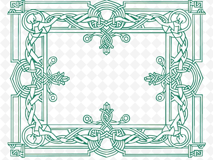 PSD png celtic cross frame art with knotwork and celtic harp decorat illustration frame art decorative