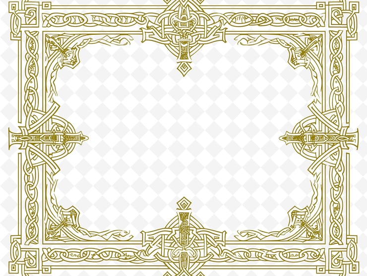 PSD png celtic cross frame art with knotwork and celtic harp decorat illustration frame art decorative