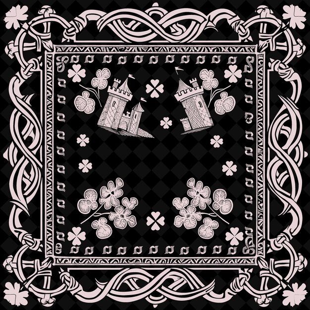 PSD png celtic folk art with knotwork patterns and shamrocks for dec outline traditional frame art