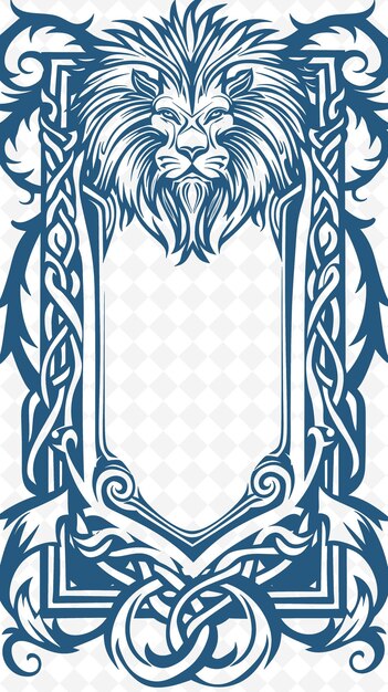 PSD png celtic knot frame art with lion and shield decorations borde illustration frame art decorative