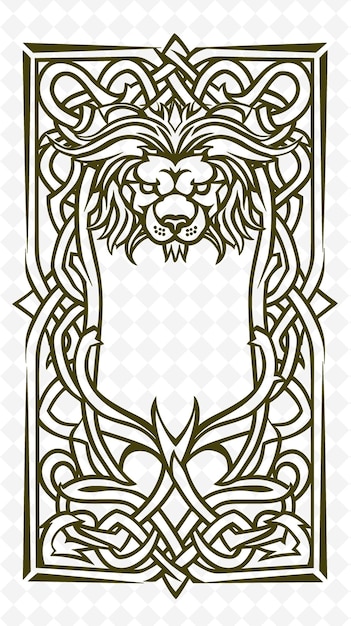 PSD png celtic knot frame art with lion and shield decorations borde illustration frame art decorative
