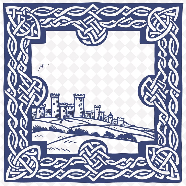 PSD png celtic revival folk art with interlace patterns and celtic c traditional unique frame decorative
