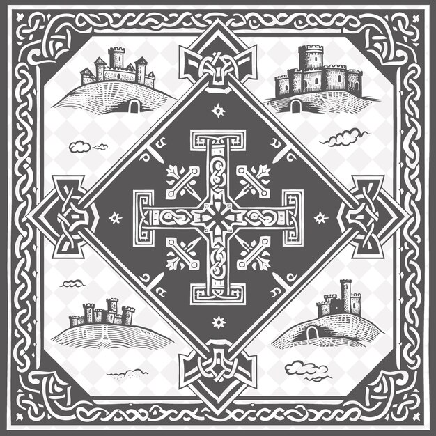PSD png celtic revival folk art with interlace patterns and celtic c traditional unique frame decorative