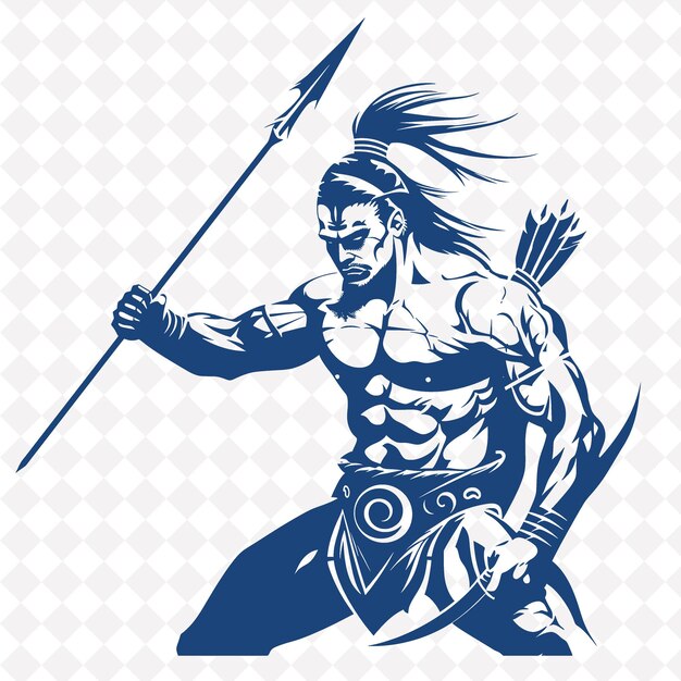 Png celtic warrior with a sling and a spear expressing focus in medieval warrior character shape