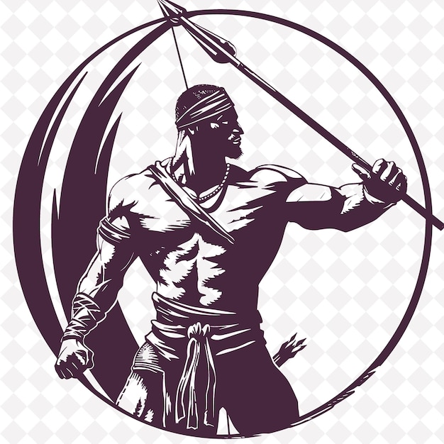 PSD png guerriero celtico con una fionda e una lancia che esprime l'attenzione nella forma del personaggio del guerriero medievale