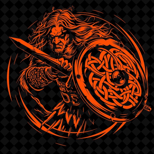 PSD png guerriero celtico con spada e scudo dipinto con woad e forma di personaggio di guerriero medievale