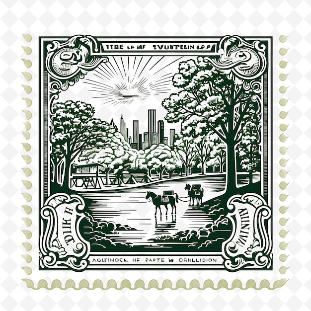 Png central park with monochrome emerald green color park scener handdrawn watercolor landscapes