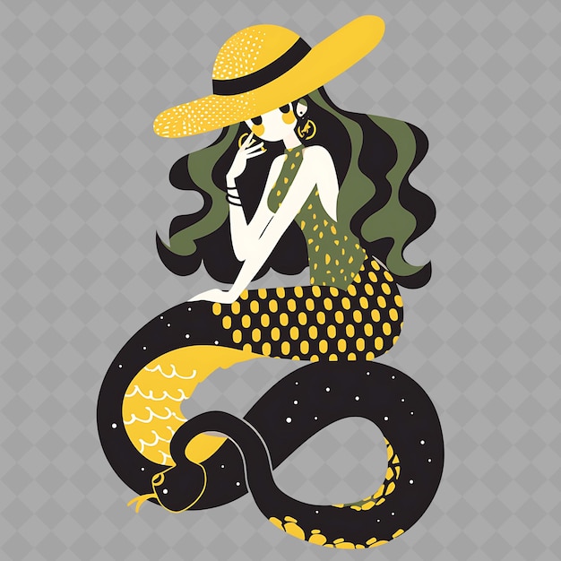 PSD png charming и kawaii аниме змеиная девушка с змеиным хвостом и wea creative chibi коллекция наклейки