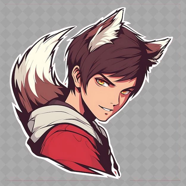 PSD png charming and sleek anime fox boy met vosse oren en een staart in creative chibi sticker collection