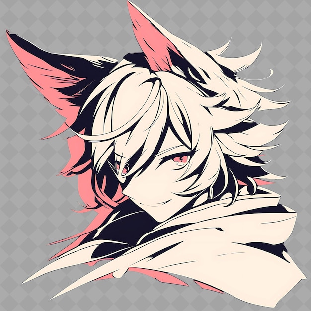 Png charming and graceful anime fox boy with fox ears and a tail creative chibi sticker collection