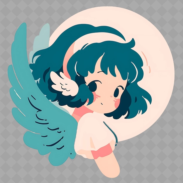 PSD png charming e kawaii anime bird girl con le ali d'uccello e indossa la creative chibi sticker collection