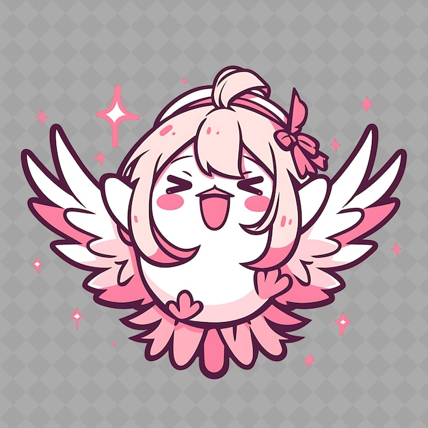 PSD png charming and kawaii anime bird girl with bird wings and wear creative chibi sticker collection