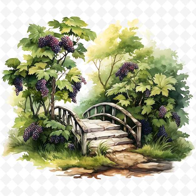 PSD png charming nature garden watercolor garden clipart t-shirt design sticker na białym tle