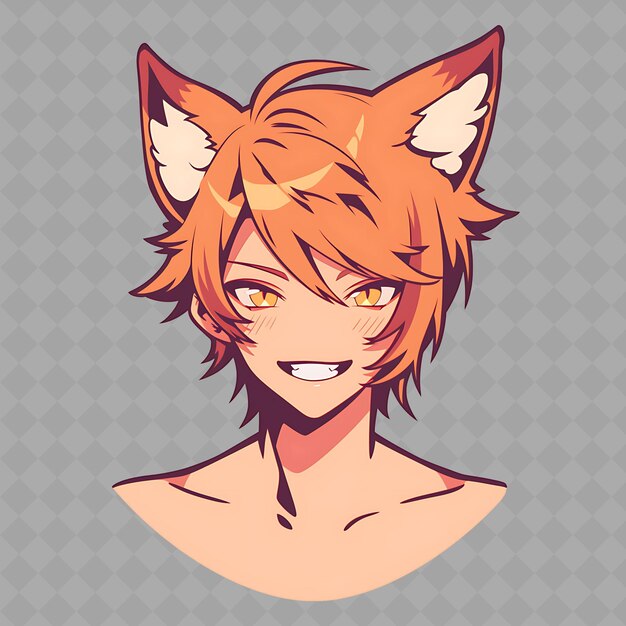 PSD png charming and sleek anime fox boy con orecchie di volpe e coda in creative chibi sticker collection