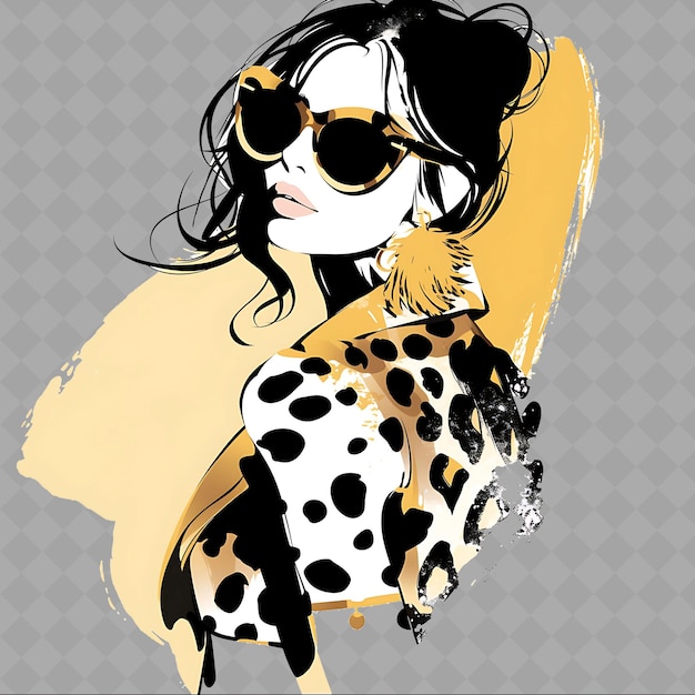 PSD png chic en stylish anime leopard girl met vlekken en een fashion creative chibi sticker collection