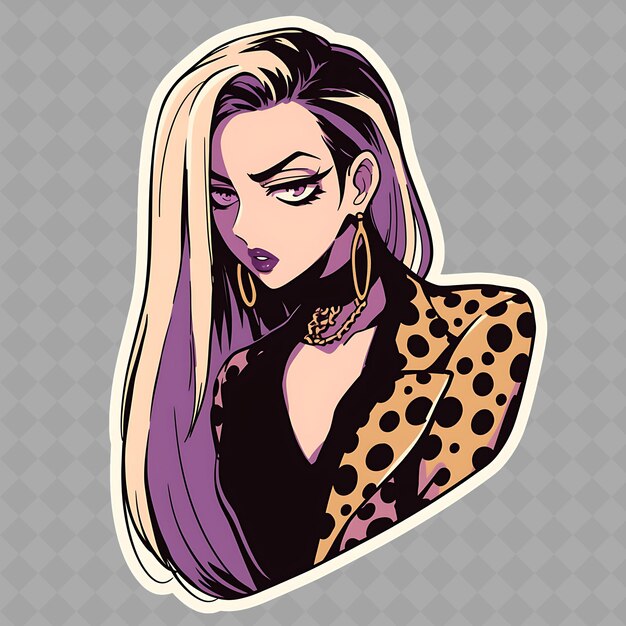 PSD png chic en stylish anime leopard girl met vlekken en een fashion creative chibi sticker collection