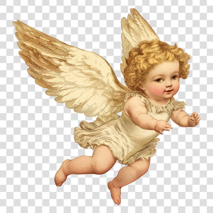 PSD png christmas baby angel illustration vintage vintage illustration