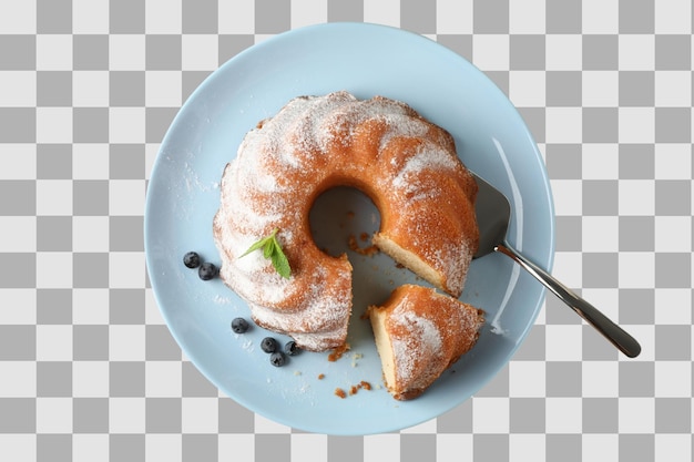 PNGのクリスマスケーキは白い背景に隔離されたプレートトップビューでケーキです