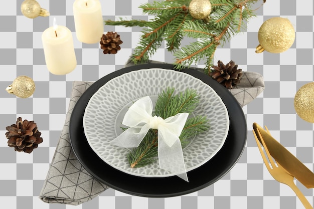 png christmas table setting plate on table isolated on white background