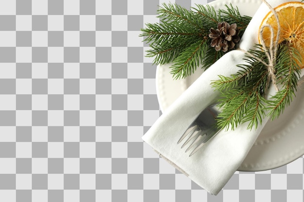 png christmas table setting plate on table isolated on white background