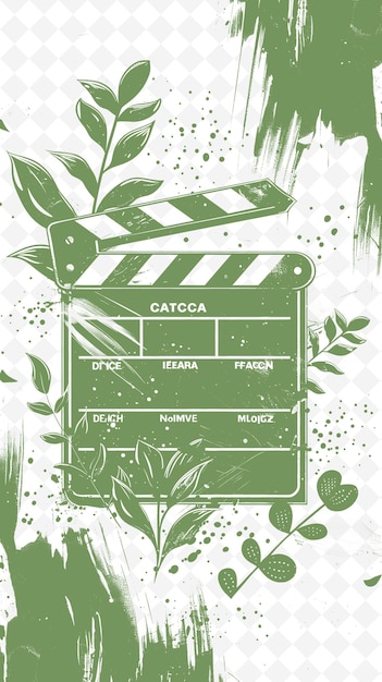 PSD png cinematic postcard design with a movie clapboard frame style outline arts scribble decorative