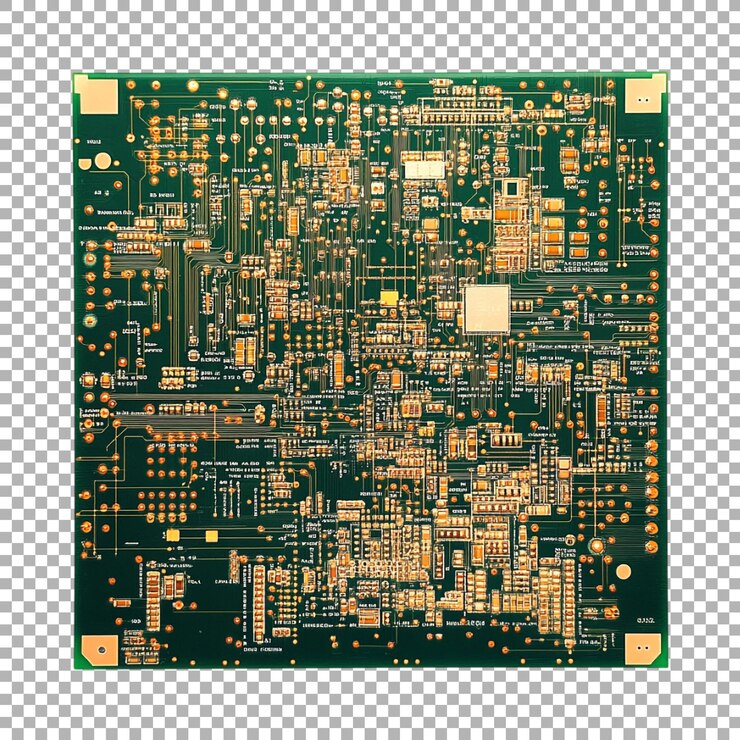 PSD png circuit board with components on transparent background