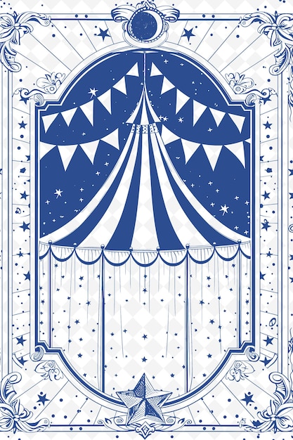 PSD png circus themed postcard design met een big top frame style acc outline arts scribble decorative