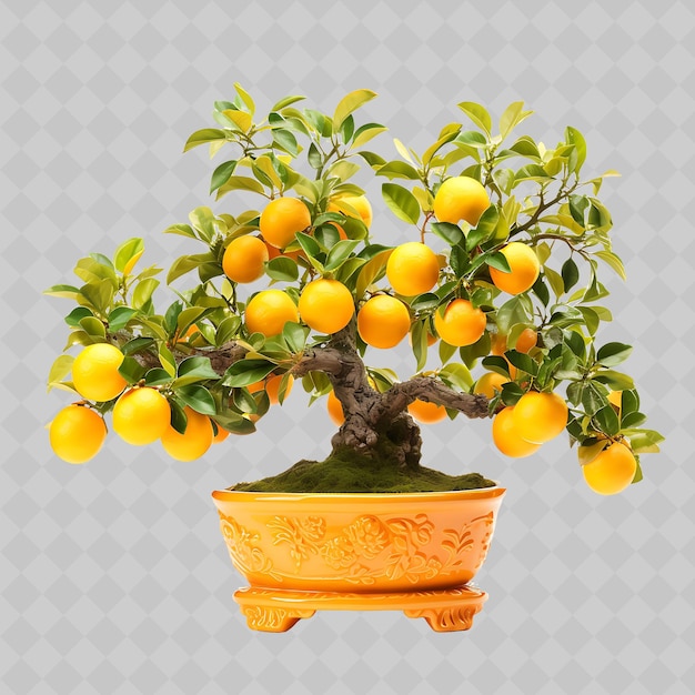 PSD png citroen bonsai boom terracotta pot glanzende bladeren citrus concept doorzichtig diverse bomen decor