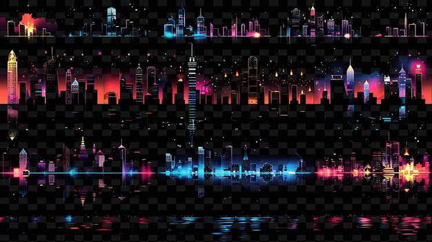 PSD png city decal with illustrations of skylines and with glitteri creative neon y2k shape decorativen