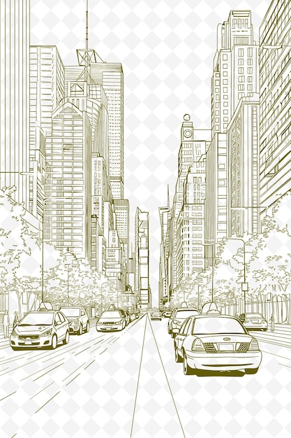 PSD png cityscape design postcard z urban frame style design deco outline arts scribble decorative